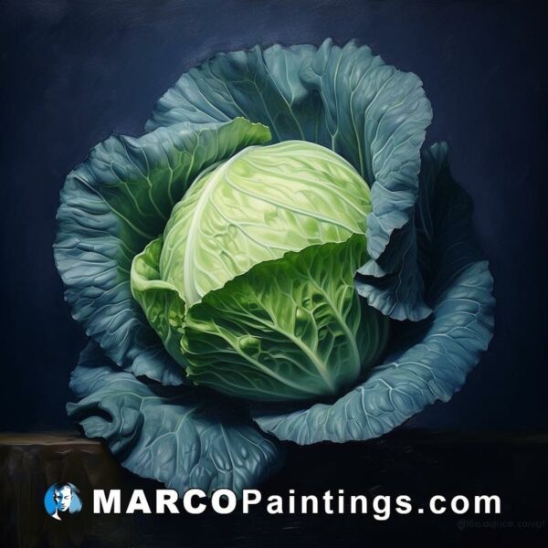 A painting of the cabbage standing on a dark table