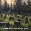 A painting of the late summer sun over a cemetery