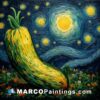 A painting of the starry sky and a green zucchini