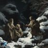 A painting of three men in the snow
