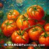 A painting of tomatoes on a canvas