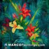 A painting of tropical flowers on canvas