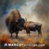 A painting of two bisons