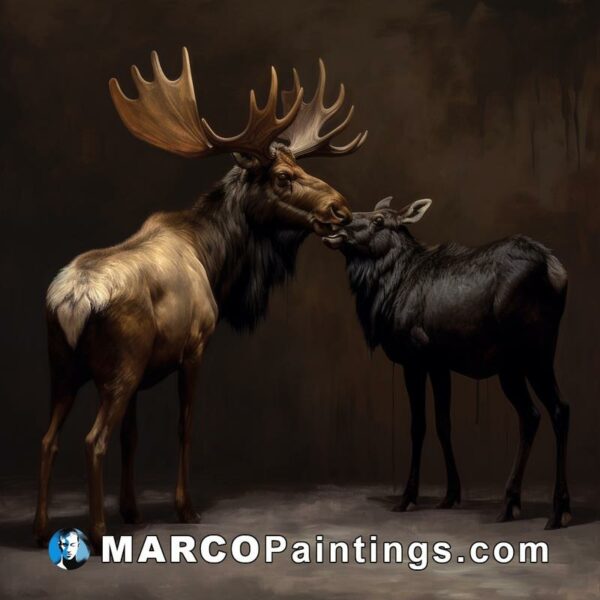 A painting of two elk standing next to each other