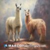 A painting of two llamas standing together