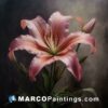 A painting of two pink lilies in a dark background