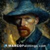 A painting of van gogh depicting a man in a blue hat