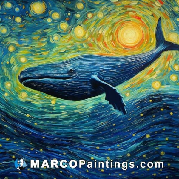 A painting of whale with starry night