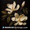 A painting of white flowers on brown paper