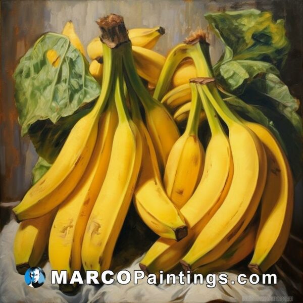 A painting on canvas depicting bunch of bananas
