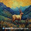A painting on canvas of a wild antelope with sunlight on it