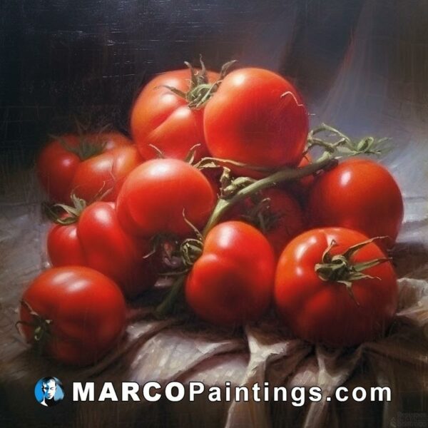 A painting on canvas showing a bunch of tomatoes