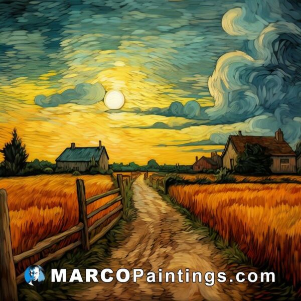 A painting painting of van gogh style rural landscape