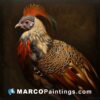 A painting showing a colorful and big pheasant