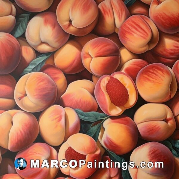 A painting showing a lot of peaches