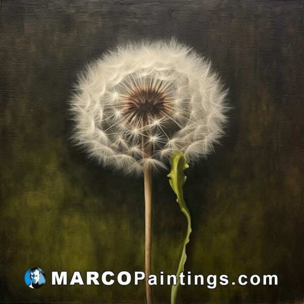A painting shows an oil painting of a dandelion