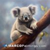 A painting titled koala bear sitting on a tree