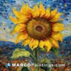 A painting titled sunflower surrounded by tiled mosaic