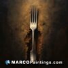 A painting with an image of a fork sticking out of it