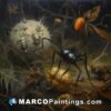A painting with brown spider