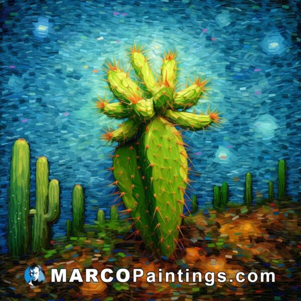 A painting with cactus and stars