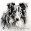 A pencil drawing of a black and white collie dog