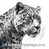 A pencil drawing of a black and white leopard