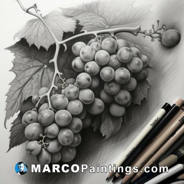 A pencil drawing of a bunch of grapes