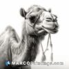 A pencil drawing of a camel in black and white