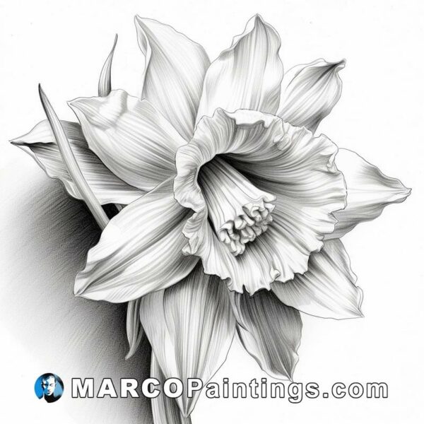 A pencil drawing of a daffodil flower
