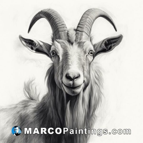 A pencil drawing of a goat with horns