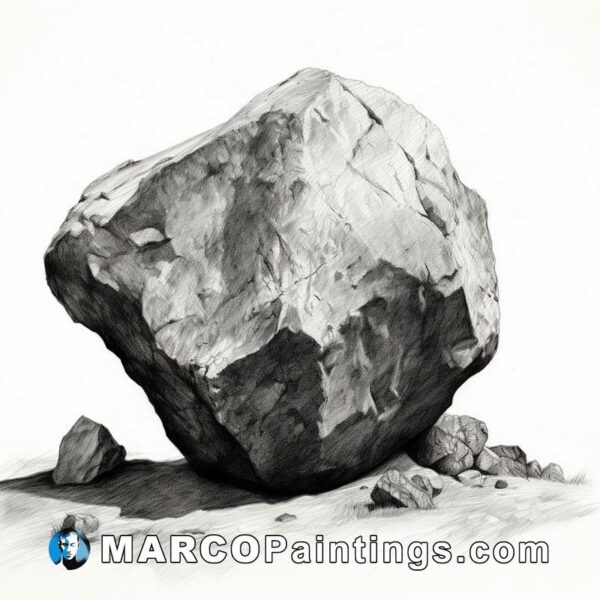 A pencil drawing of a large rock