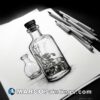 A pencil drawing of an empty glass bottle filled with a variety of plants