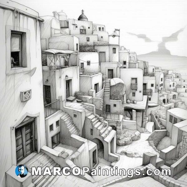 A pencil drawing of an imaginary city by the artist mvs