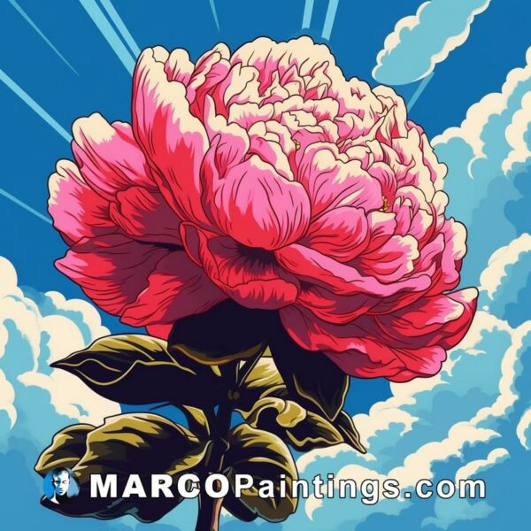 A peony in the sky with clouds and blue sky
