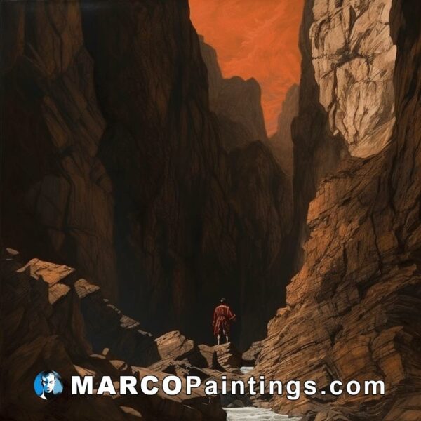 A person walks through a canyon