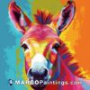 A picture of a donkey painted in multicolored colors