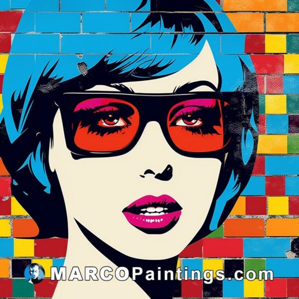 A piece of artwork showing a woman with sunglasses