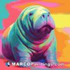 A piece of colorful paintings of a walrus