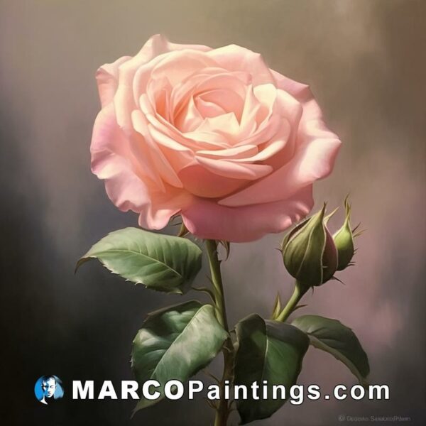 A pink rose is featured in a portrait oil painting