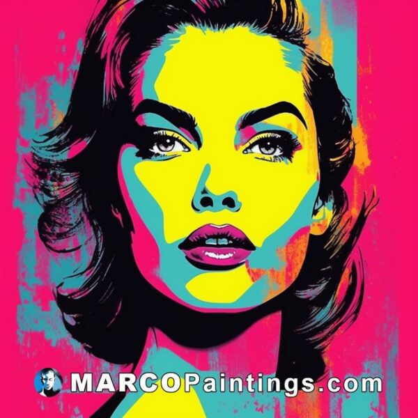 A pop art illustration of a woman in bright colors