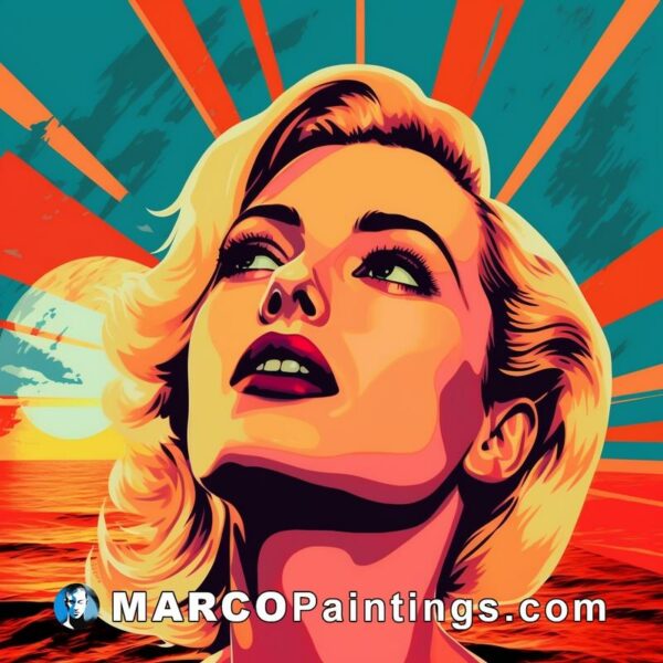 A pop art illustration representing the sun rising over a girl