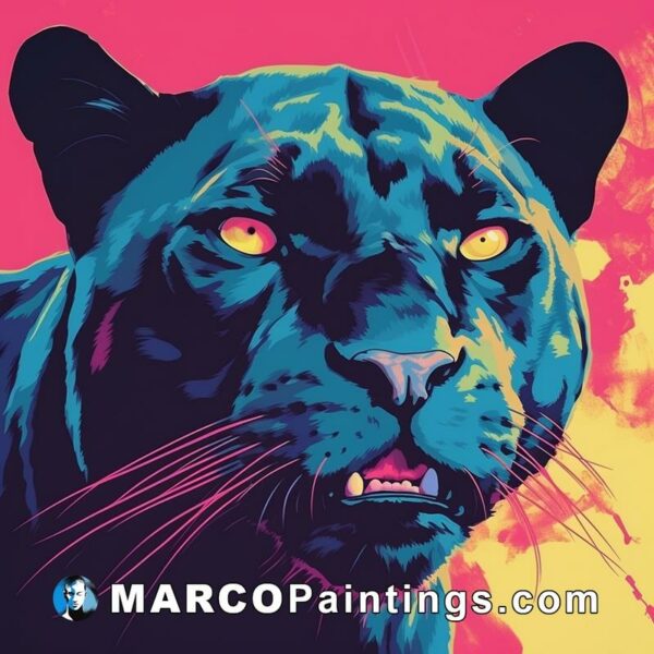 A pop art image of a black panther on a bright background