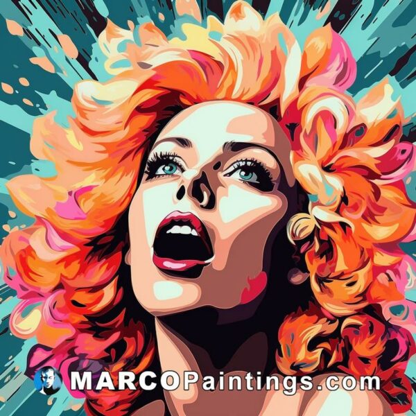 A pop art image of a woman with long hair and colourful bright hair