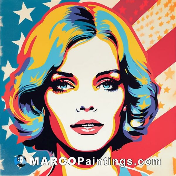 A pop art painting in the form of an american portrait that has a red