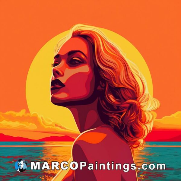A pop art poster image of a woman on the beach in front