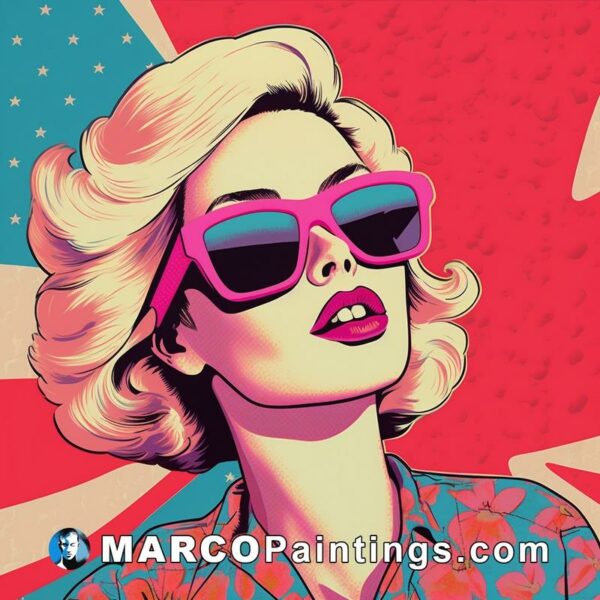 A pop art style illustration of a woman wearing pink sunglasses
