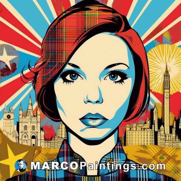 A pop poster of an attractive woman in plaid