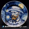 A porcelain plate has a painted image of van gogh