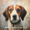 A portrait of a beagle on canvas